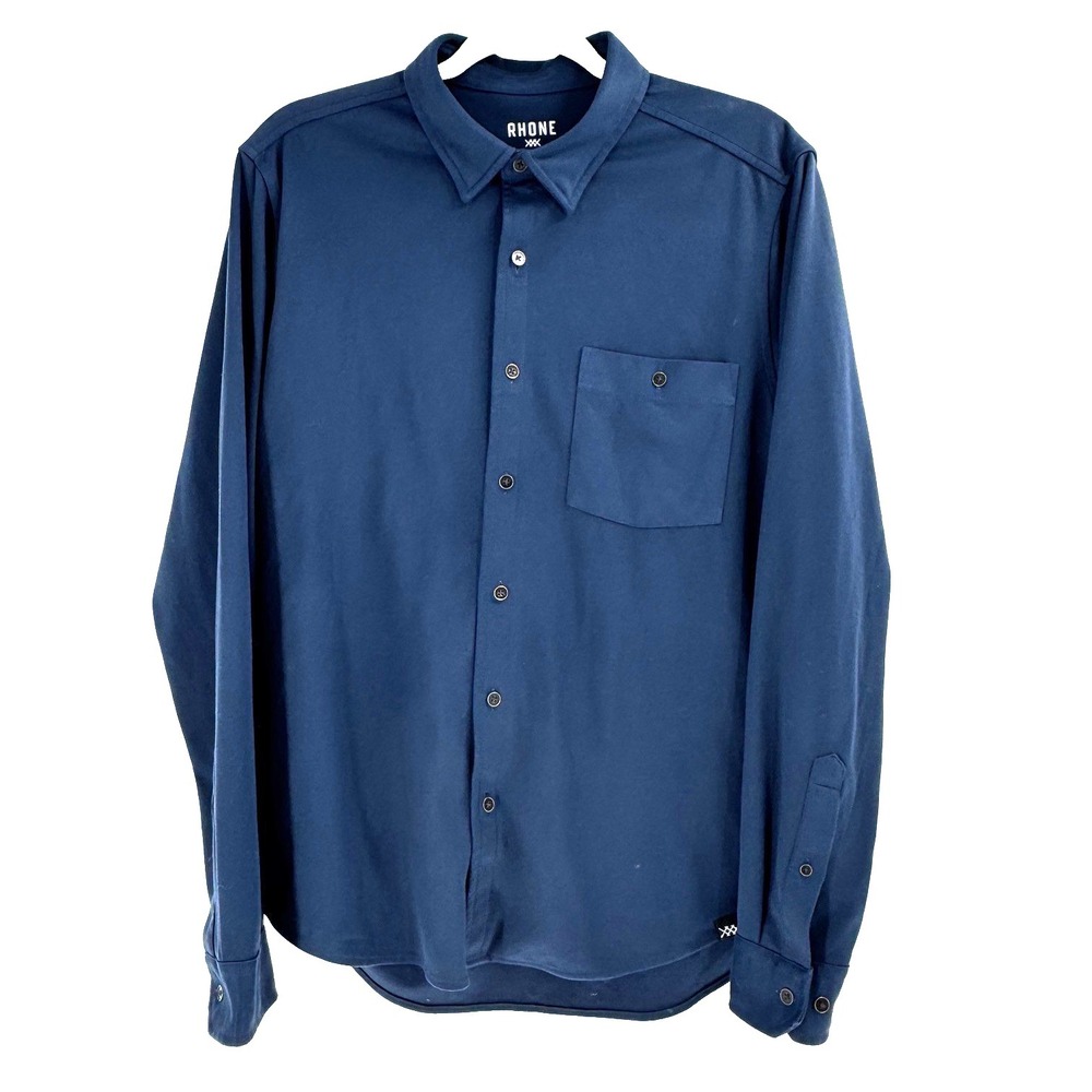 Rhone Hardy Flannel Button Down Shirt Men's Medium Blue Navy Performance Stretch
